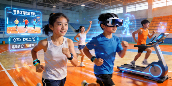 学校体育教育系统 - 学生在智能设备上运动